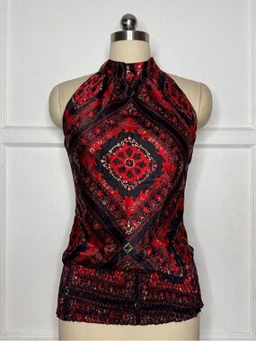 Black and red boho halter top